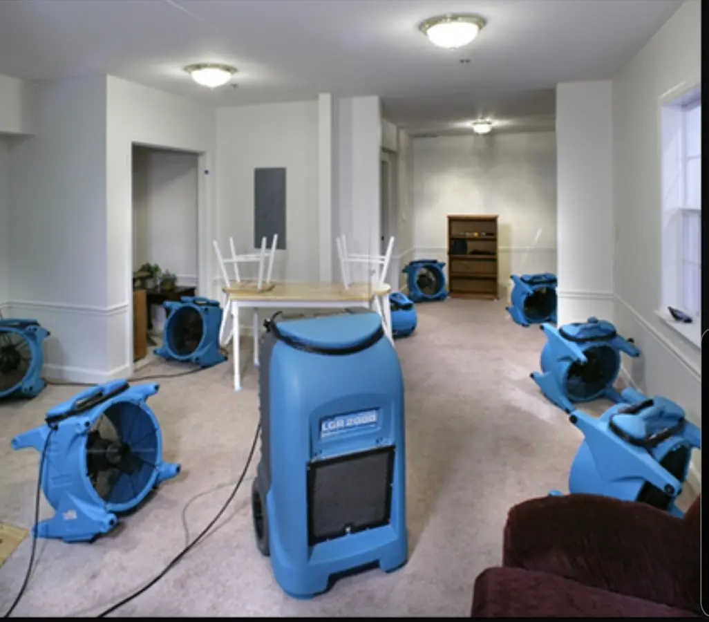 Air movers and dehumidifier setup for Water Damage Restoration in Brownwood